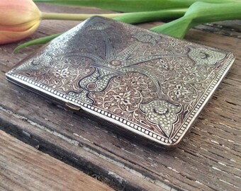 Antique Persian Solid Silver Cigarette / Card Case / WWII Souvenir / 107g