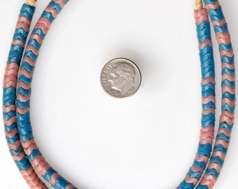 22 Inch Strand of 6mm Blue & Pink French Snake Beads - Vintage African Trade Beads - #SNA319