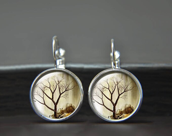 Tree Of Life dangle earrings, tree of life jewelry, Tree earrings, nature jewelry, nature, glass earrings, photo earrings