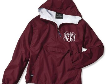 Maroon Monogrammed Personalized Half Zip Rain Jacket Pullover by Charles River Apparel
