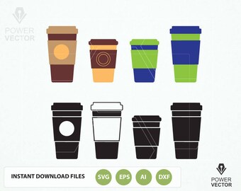 Coffee cup to go, cutting file, Png, Pdf, Eps, Dxf, Svg, Print and Cut Files. Coffee cup to go clip art instant download files