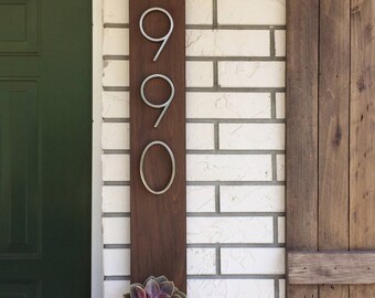Rustic house number sign with mini planter