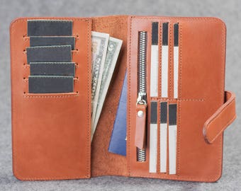 Leather Travel wallet for men and women, Personalize wallet, leather purse for money and documents, cool Etsy gift, Pohvalin wallet
