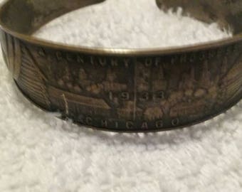 Antique 1933 Worlds Fair A Century of Progress Bracelet/Vintage Memrobillia/ Bangle/ Decorative Jewelry/Statement/Chicago/Eco Friendly