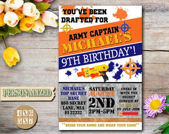 Nerf Gun Invitation / Nerf Gun Birthday / Nerf Gun Birthday Invitation / Nerf Gun Party / Nerf War Printable / Nerf War-SL001