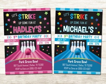 Bowling Birthday Invitation - Bowling Birthday Party - Bowling Birthday Party Invite
