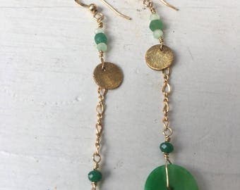 Gold and jade earrings