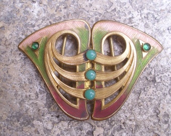 Antique French Art Nouveau Enameled Belt Buckle.1900/ 1910.Haberdashery.Clothing. Fashion.