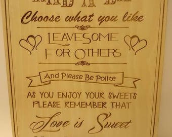 Sweet Stall Sign, Sweet Table Sign, Personalised Candy cart Sign, Wedding Sign