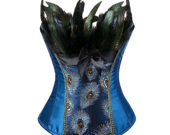Stunning Burlesque Corset Peacock Embroidery Princess Burlesque Overbust Corset Gothic feather Steampunk Clothing Body Shaper Bustier S-6XL