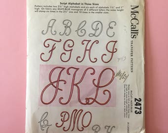 Vintage Pattern - McCall's 2473 Transfer Pattern Script Alphabet