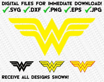 WONDER WOMAN logo in 5 file formats (svg, dxf, png, eps, jpg) download instantly!! image vector clipart files for cricut silhouette