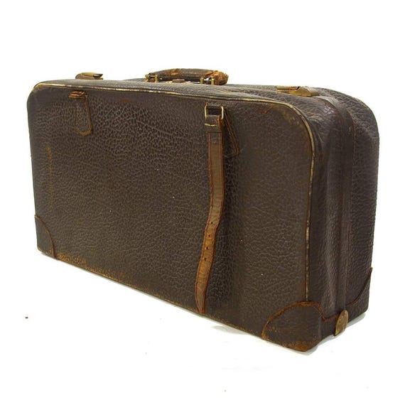 30s Antique Leather Suitcase / Vintage 1930s Distressed Large