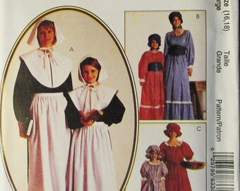Craft Sewing Pattern McCalls 8335 Misses Costumes Pattern Prairie Dress Pilgrim Costumes Size Large 16, 18 Uncut