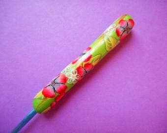 Polymer Clay Floral Covered Crochet Hook, Boye E