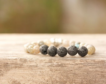 Labradorite Lava Rock Essential Oil Bracelet, Diffusing Jewelry, Stacking Bracelet, Yoga Bracelet, Zen, Healing Jewelry