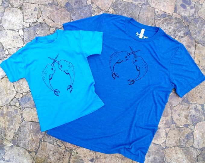 Mens Tee Graphic, Mens T Shirt, Screen Print T Shirt, Blue T Shirt, Mens Nautical T Shirt, Graphic Tee Guys, Narwhal Shirt
