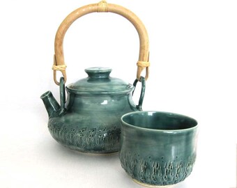 Handmade Teapot and Cup - Teapot Set - Personal Teapot - Hand Thrown Ceramic Stoneware Pottery - Ready to Ship