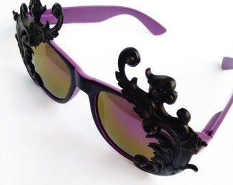 Gothic Sunglasses gothic accessories Gothic Gifts Black Purple Frames Iridescent Lenses Gargoyles