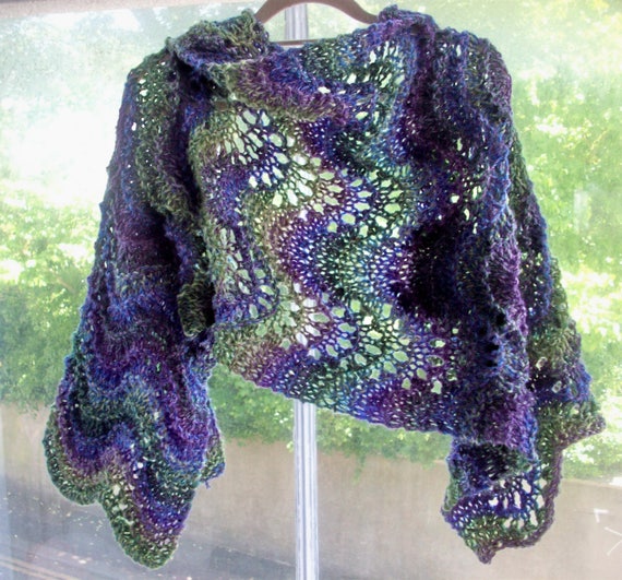 Lace wrap scarf, vegan, statement piece, warm cosy stole, purple, green by SpinningStreak