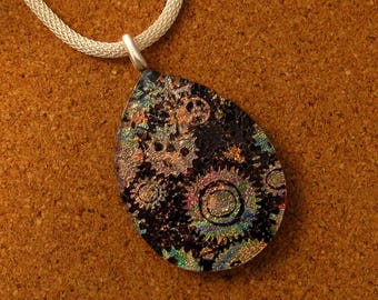 Dichroic Pendant - Dichroic Jewelry - Fused Glass Pendant - Fused Glass Jewelry - Dichroic Necklace - Dichroic Steam Punk Pendant