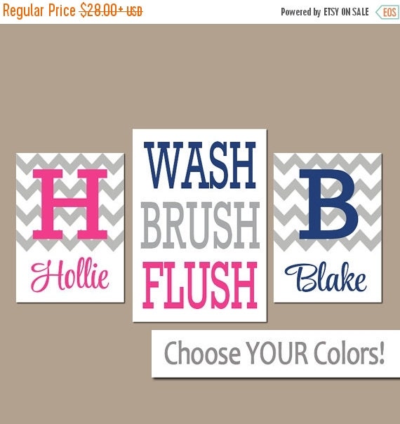 BROTHER SISTER Bathroom Wall Art Canvas or Prints Boy by TRMdesign