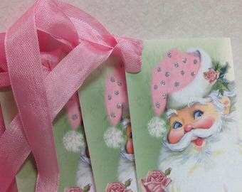 Set of 6 Shabby Cottage Pink Santa Gift Tags