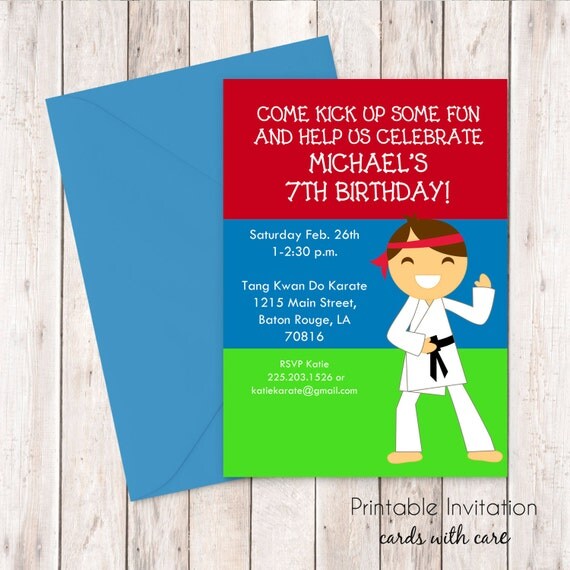 Karate Party Birthday Invitation Printable Invitation Design