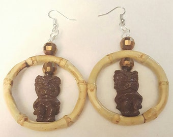 Tiki earrings, Brown, Brown tiki, Tiki, Tiki jewelry, Tiki Oasis, Tiki jewelry, MsFormaldehyde