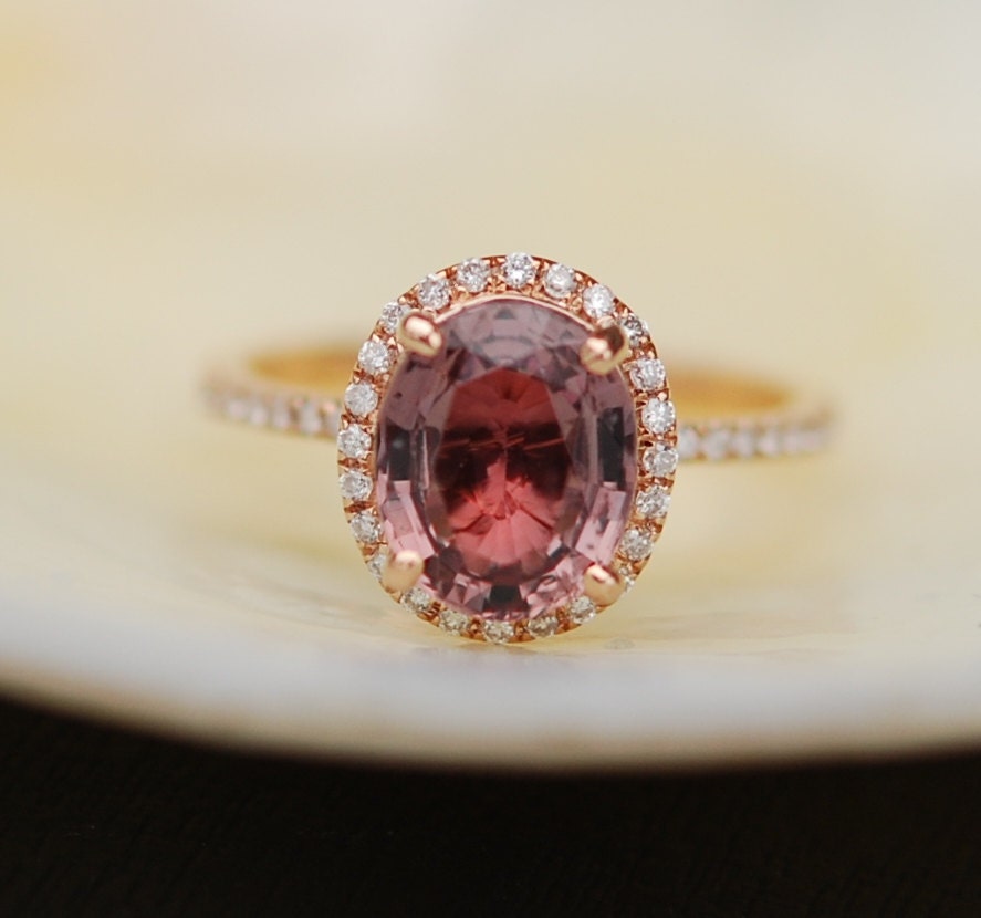 Burgundy Sapphire Ring Rose Gold Engagement Ring 2.2ct oval 14k rose ...
