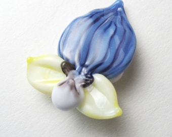 Lady Slipper Orchid Pendant, Paphiopedilum Flower Bead, handmade artisan lampwork