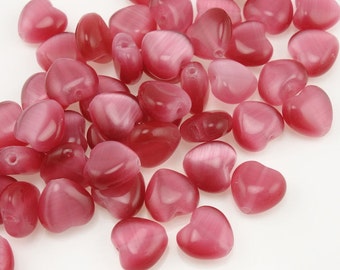 Dark Pink Heart Beads 8mm Heart Beads Cats Eye Beads Fiber Optic Beads Dusty Rose Pink Beads for Jewelry Making