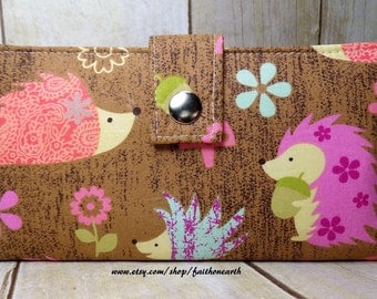 hedgehog - Handmade Long Wallet BiFold Clutch or half size unisex wallet