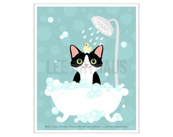 Cat Wall Art cat bathroom art | etsy Cat Wall Art cat bathroom art | etsy