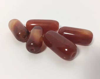 5 Pieces Large Barrel Tube Carnelian Beads - Large Hole - Varied Size (25 to 21 mm) - Gorgeous Color - Orange-Red Chalcedony