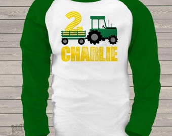 Tractor birthday shirt - green yellow chevron personalized birthday shirt - plow tractor MBD-008
