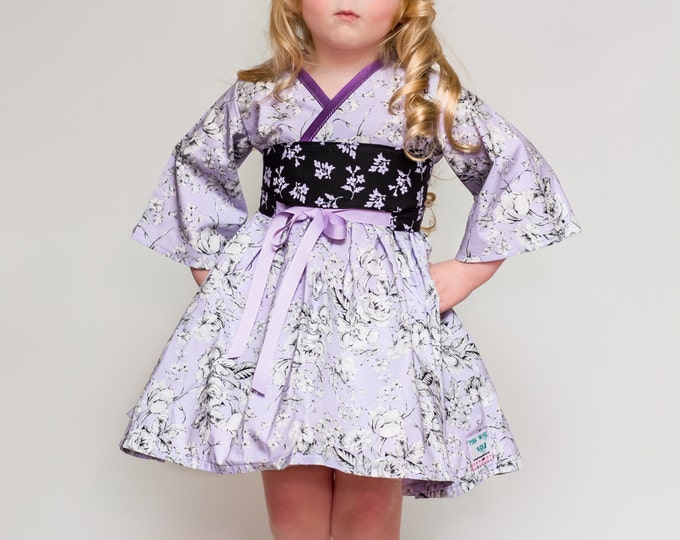 Purple Dress Girls - Boutique Dresses - Toddler Clothes - Kimono Dress - Girls Birthday Dress - 12 months to 14 years