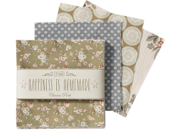 Tilda Fabric, Tilda Happiness is Homemade Charm Pack, Tilda Patchwork Bundle 480740, 42 Pieces of Fabric, 12.5 cm x 12.5 cm