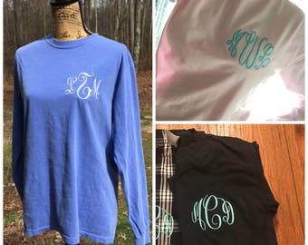 Comfort Color Monogrammed T-shirt. LONG SLEEVE Monogram shirt. S, M, L, XL, 2X. Personalized Comfort Color shirt. Product CC6014
