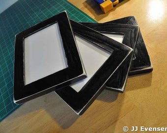 Set of 4 Black Distressed 8x10 Picture Frames with Glass Backing and Mounting Hardware