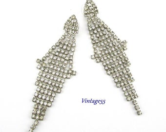 Rhinestone Earrings Pierced Post Long