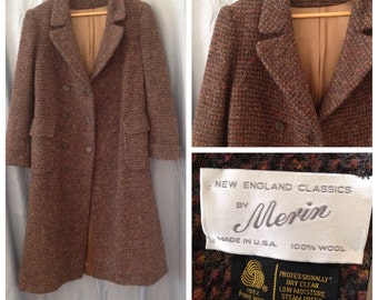 Sale! Vintage 1980s long wool coat, size small/medium, Merin brand