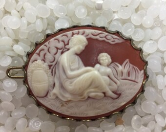 vintage barrette beautiful filagree , mother and child cameo