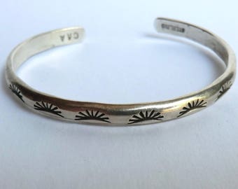 Vintage Sterling Southwest Cuff Bracelet Stamped Sun Ray Designs Stacking Bracelet