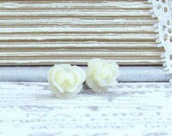 Rose Stud Earrings Cream Rose Earrings Small Rose Earrings Surgical Steel Studs Cream Flower Studs