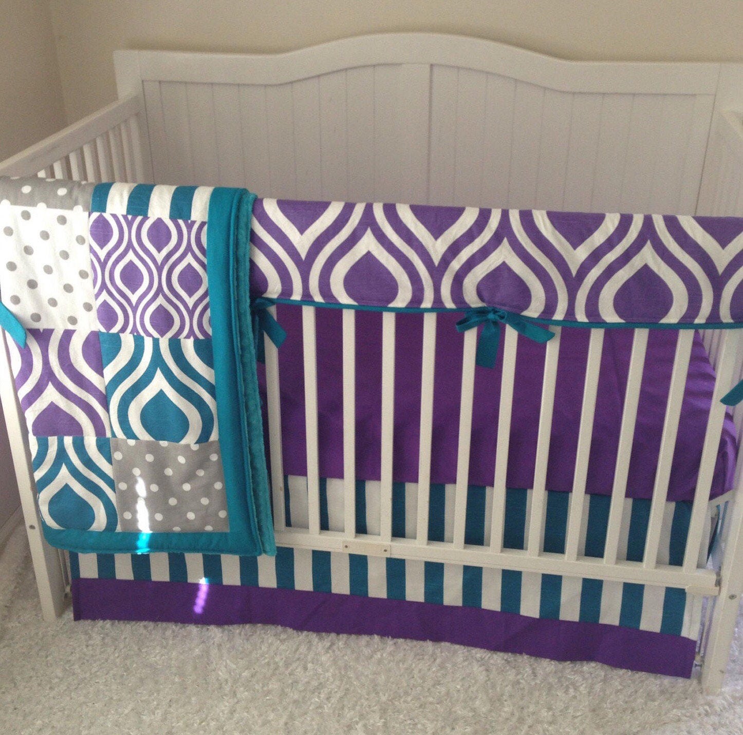 Modern Purple Gray and Teal Baby Girl Crib Bedding Ready to