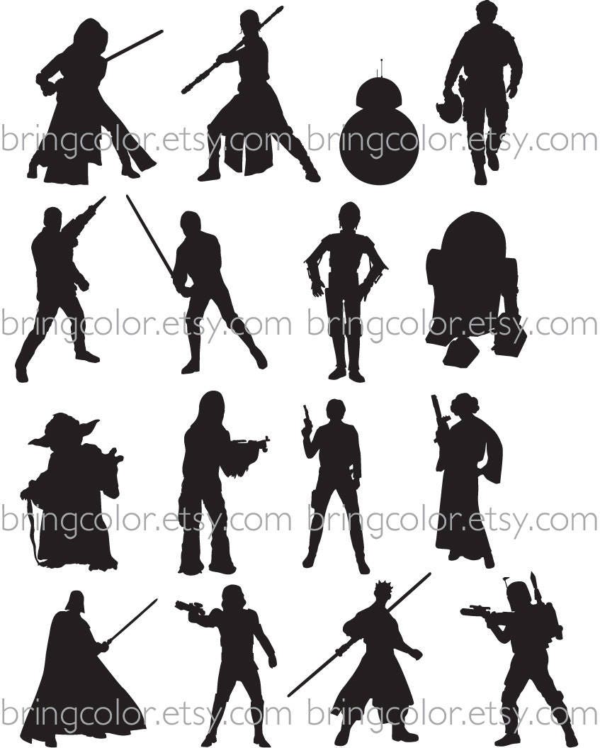 Star Wars Characters Silhouettes Set of 4 8X10 Digital Wall