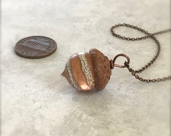 Glass Acorn Necklace - Etched Silvered Spiral Peach - by Bullseyebeads
