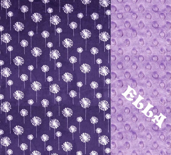 Purple Flower Minky Blanket Lilac Dandelion Flower Personalized Minky Blanket // Minky Baby Blanket // Nursery Decor //Name Baby Blanket