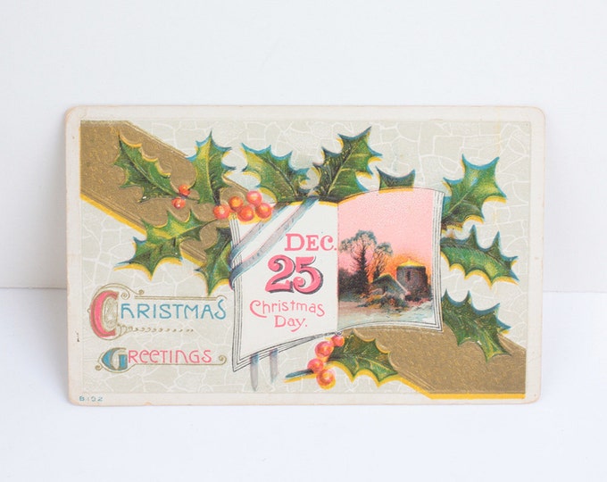 Antique Christmas Day Postcard Christmas Greetings 1913